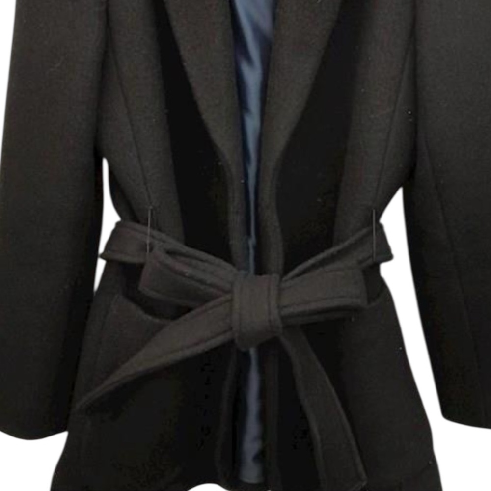 J Crew Wrap Belt Blazer Jacket Coat in Black Italian Blanket Wool with Pockets - Picture 8 of 14